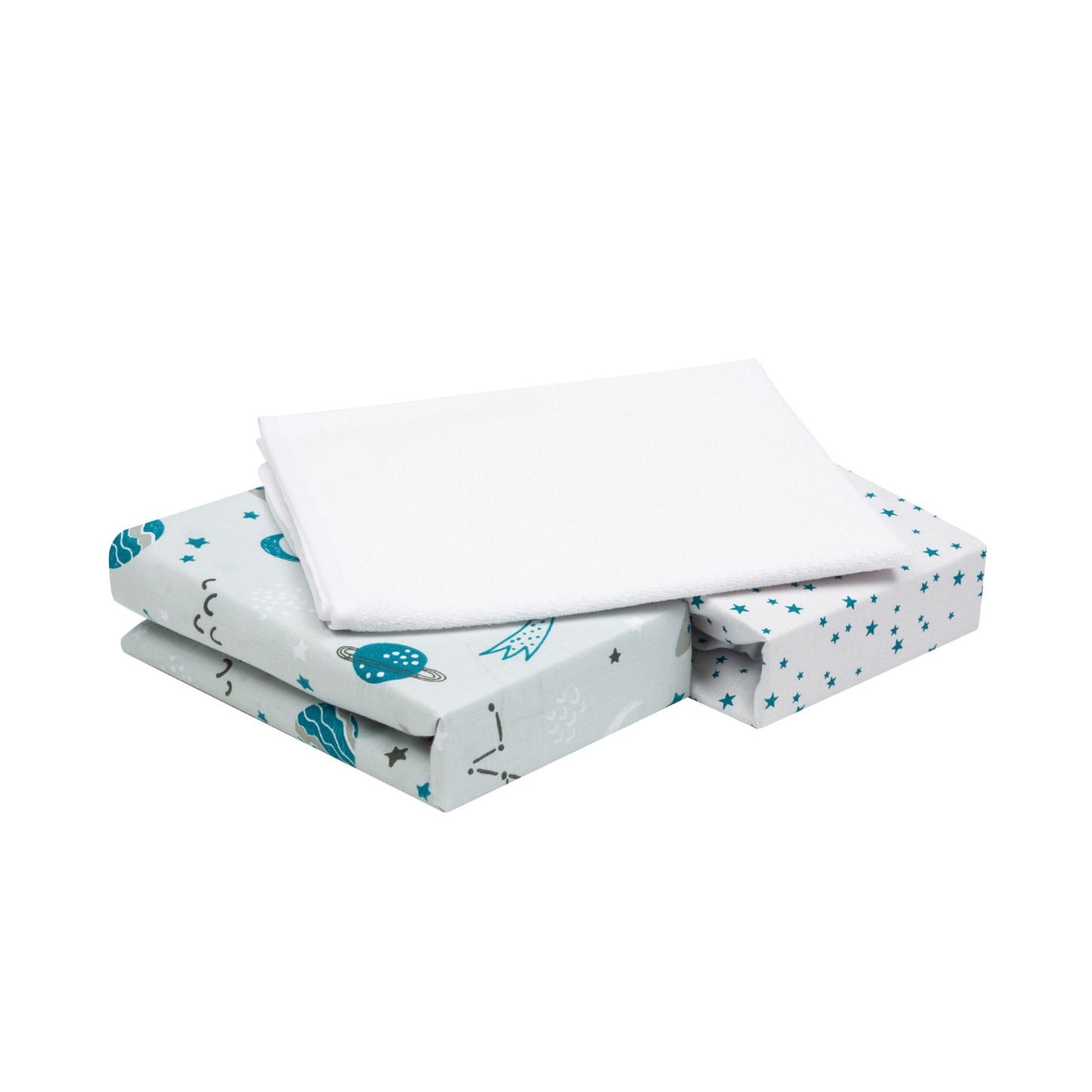 Set 2 Lenzuola con Angoli + 1 Coprimaterasso Impermeabile per Culle Neonato