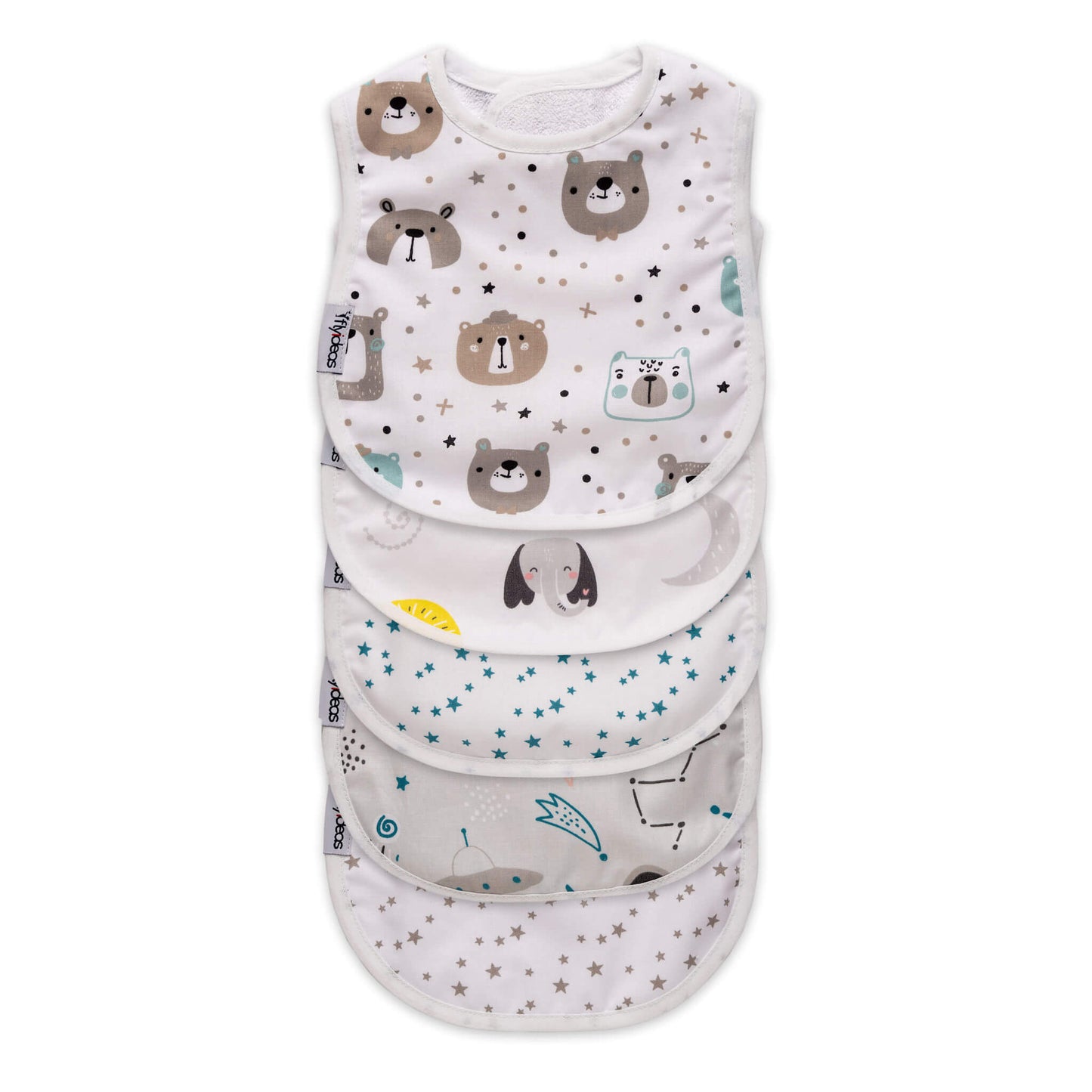 FlyIdeas Waterproof Baby Bibs, Pack of 5 – 100% Double Layered Cotton