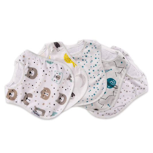 FlyIdeas Waterproof Baby Bibs, Pack of 5 – 100% Double Layered Cotton