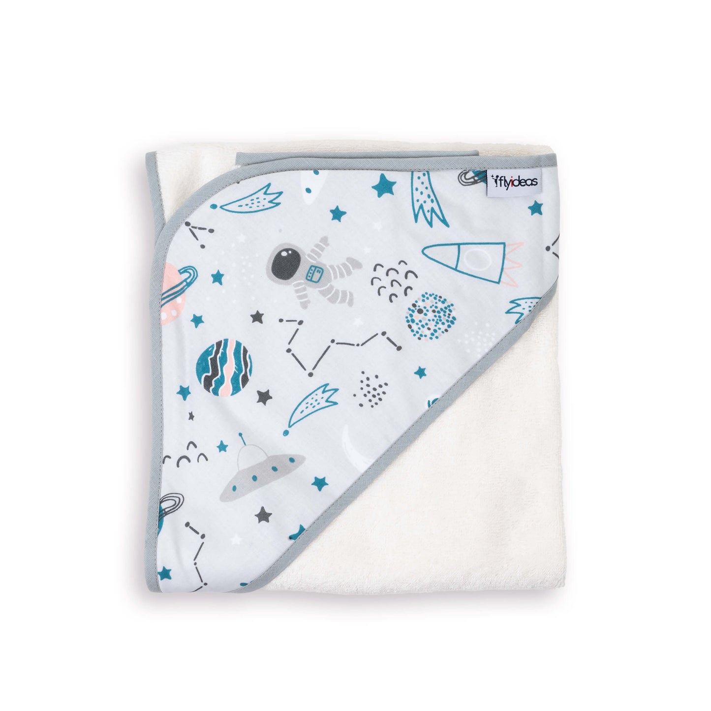 FlyIdeas Hooded Baby Towel for Newborns - Bamboo & Cotton, 70x70 cm